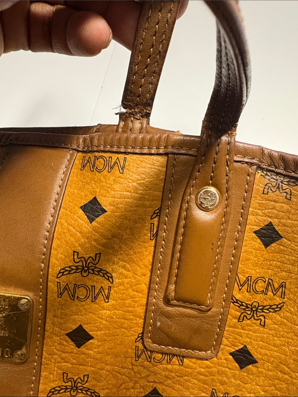 MCM Brown Cognac Logo-Print Leather Tote - Picture 3 of 3